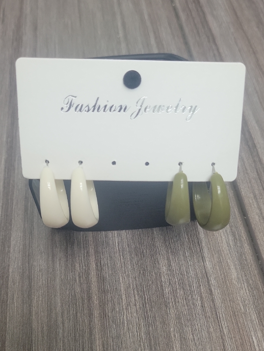 Fashion Jewelry Cream and Olive Resin Hoop Earring Duo